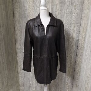 LNR Nordstrom Genuine Leather Coat Brown Womens Size Small